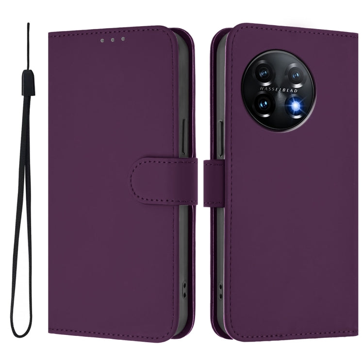 For OnePlus 11 Skin Feel Solid Color Leather Phone Case with Lanyard(Violet) - OnePlus Cases by buy2fix | Online Shopping UK | buy2fix