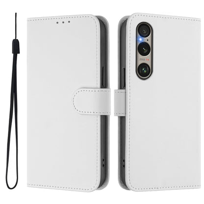 For Sony Xperia 1 VI 2024 Skin Feel Solid Color Leather Phone Case with Lanyard(White) - Sony Cases by buy2fix | Online Shopping UK | buy2fix