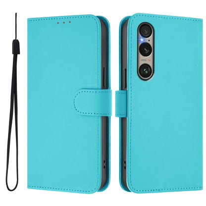 For Sony Xperia 1 VI 2024 Skin Feel Solid Color Leather Phone Case with Lanyard(Lake Blue) - Sony Cases by buy2fix | Online Shopping UK | buy2fix