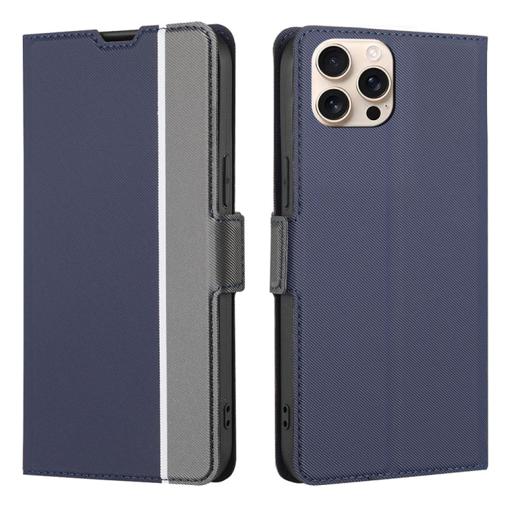 For iPhone 16 Pro Max Twill Texture Side Button Leather Phone Case(Blue) - iPhone 16 Pro Max Cases by buy2fix | Online Shopping UK | buy2fix