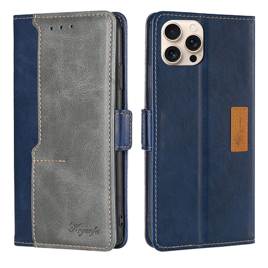 For iPhone 16 Pro Max Contrast Color Side Buckle Leather Phone Case(Blue + Grey) - iPhone 16 Pro Max Cases by buy2fix | Online Shopping UK | buy2fix