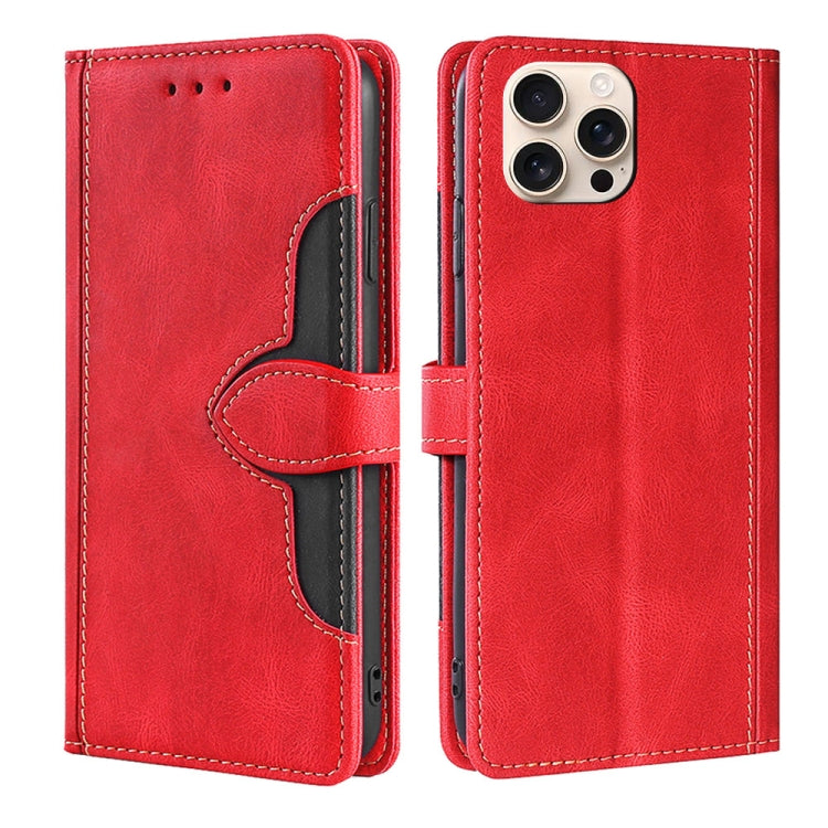 For iPhone 16 Pro Skin Feel Magnetic Buckle Leather Phone Case(Red) - iPhone 16 Pro Cases by buy2fix | Online Shopping UK | buy2fix