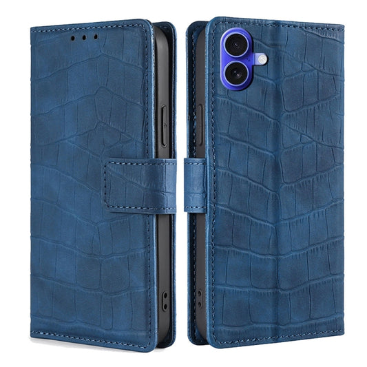 For iPhone 16 Skin Feel Crocodile Magnetic Clasp Leather Phone Case(Blue) - iPhone 16 Cases by buy2fix | Online Shopping UK | buy2fix