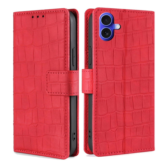 For iPhone 16 Skin Feel Crocodile Magnetic Clasp Leather Phone Case(Red) - iPhone 16 Cases by buy2fix | Online Shopping UK | buy2fix