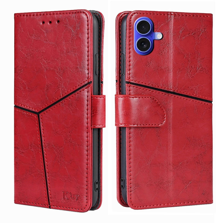 For iPhone 16 Geometric Stitching Leather Phone Case(Red) - iPhone 16 Cases by buy2fix | Online Shopping UK | buy2fix