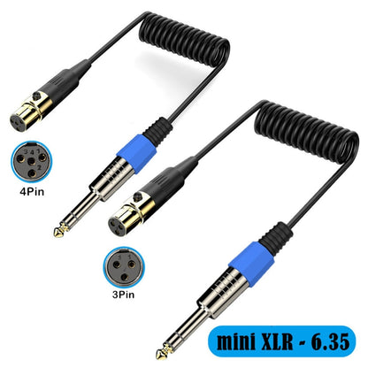 Mini 4 Pin XLR to 6.35mm Stereo Microphone Aux Audio Cable Coiled Adapter Cable, Length: 0.5m(Black) - Microphone Audio Cable & Connector by buy2fix | Online Shopping UK | buy2fix