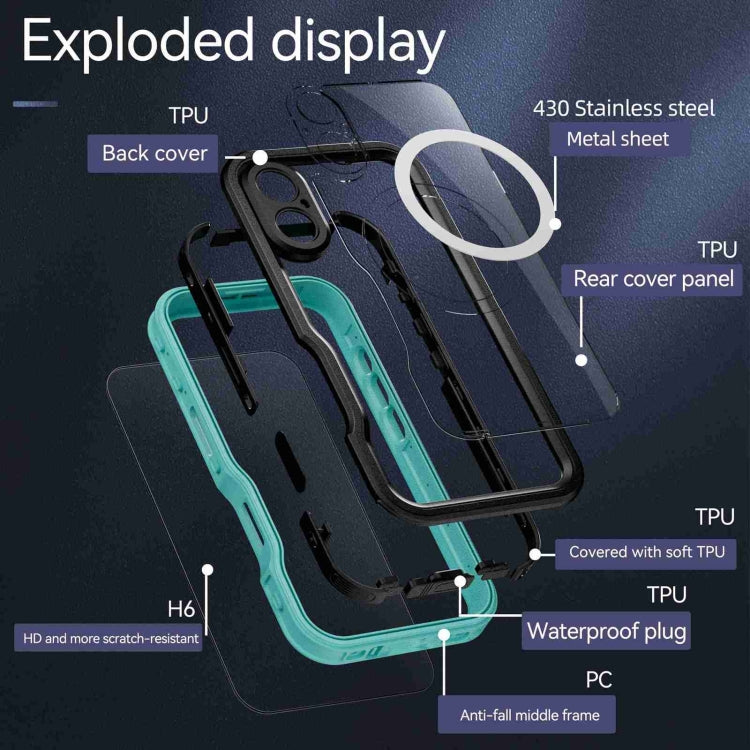 For iPhone 16 Plus RedPepper IP68 Waterproof Triple-proof MagSafe Phone Case(Black Blue) - iPhone 16 Plus Cases by RedPepper | Online Shopping UK | buy2fix