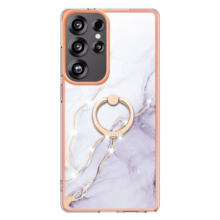 For Samsung Galaxy S25 Ultra 5G Electroplating Marble IMD TPU Phone Case with Ring Holder(White 006) - Galaxy S25 Ultra 5G Cases by buy2fix | Online Shopping UK | buy2fix