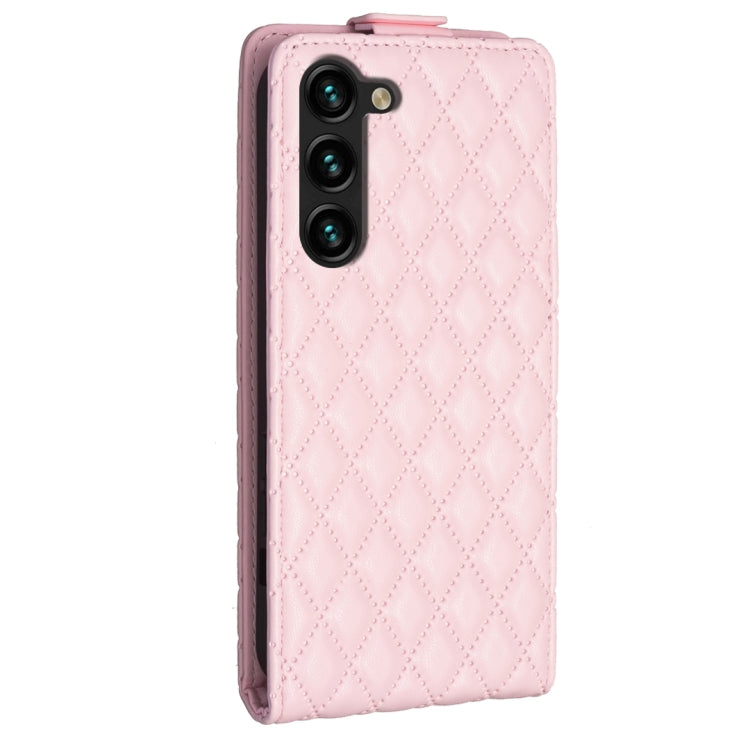 For Samsung Galaxy S25 5G Diamond Lattice Vertical Flip Leather Phone Case(Pink) - Galaxy S25 5G Cases by buy2fix | Online Shopping UK | buy2fix