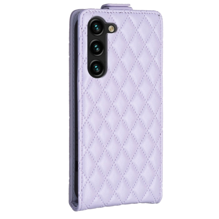 For Samsung Galaxy S25 5G Diamond Lattice Vertical Flip Leather Phone Case(Purple) - Galaxy S25 5G Cases by buy2fix | Online Shopping UK | buy2fix