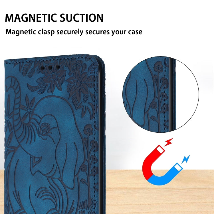 For Samsung Galaxy S25 5G Retro Elephant Embossed Leather Phone Case(Blue) - Galaxy S25 5G Cases by buy2fix | Online Shopping UK | buy2fix