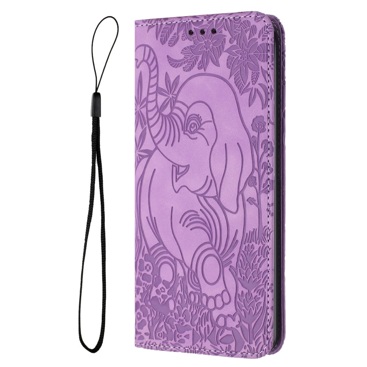 For Samsung Galaxy S25 5G Retro Elephant Embossed Leather Phone Case(Purple) - Galaxy S25 5G Cases by buy2fix | Online Shopping UK | buy2fix