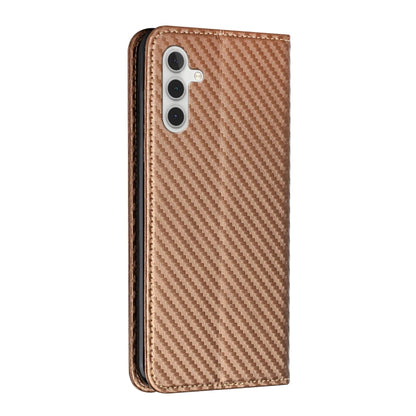 For Samsung Galaxy S25 5G Carbon Fiber Texture Magnetic Flip Leather Phone Case(Brown) - Galaxy S25 5G Cases by buy2fix | Online Shopping UK | buy2fix