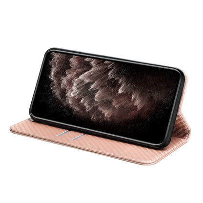 For Samsung Galaxy S25+ 5G Carbon Fiber Texture Magnetic Flip Leather Phone Case(Rose Gold) - Galaxy S25+ 5G Cases by buy2fix | Online Shopping UK | buy2fix