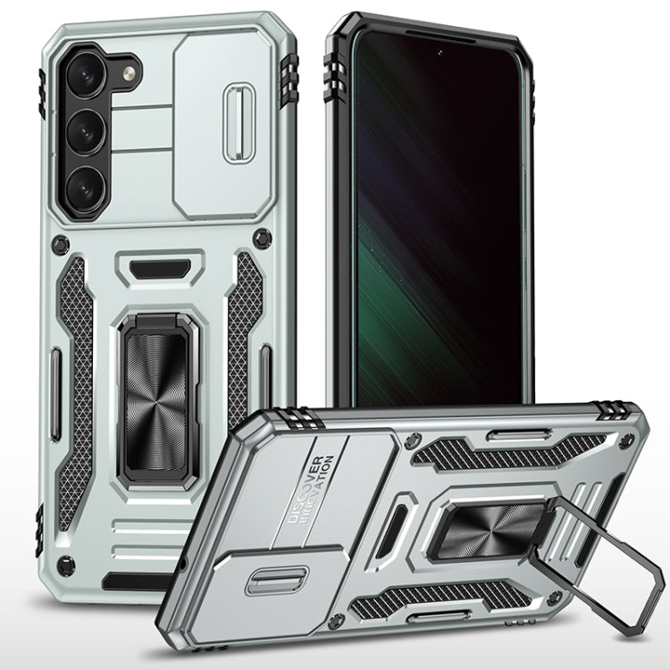 For Samsung Galaxy S25 5G Armor PC Hybrid TPU Camera Shield Phone Case(Grey) - Galaxy S25 5G Cases by buy2fix | Online Shopping UK | buy2fix