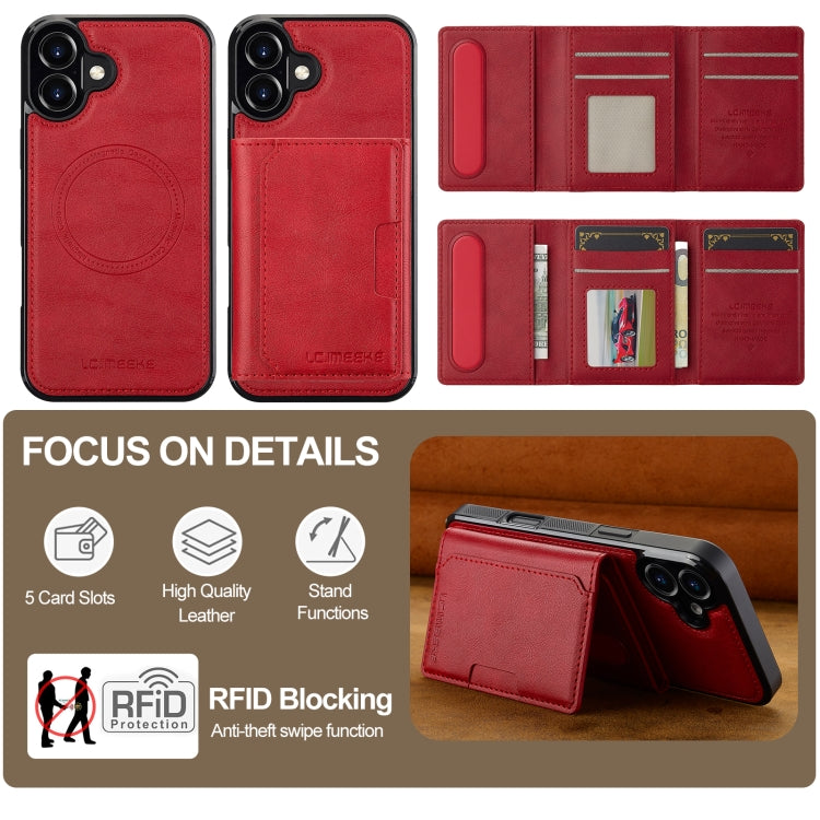 For iPhone 16 Plus LC.IMEEKE L5 Series Detachable RFID Card Bag Magsafe Phone Case(Red) - iPhone 16 Plus Cases by LC.IMEEKE | Online Shopping UK | buy2fix