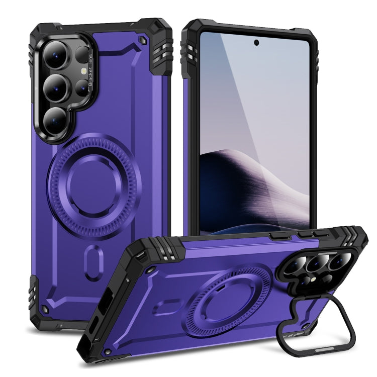 For Samsung Galaxy S25 Ultra 5G Lens Holder MagSafe Phone Case(Purple) - Galaxy S25 Ultra 5G Cases by buy2fix | Online Shopping UK | buy2fix