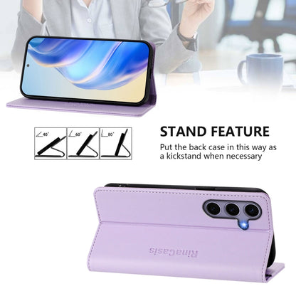 For Samsung Galaxy S24 / S25 5G RC01 Dual-Folded Magnetic Suction RFID Leather Phone Case(Light Purple) - Galaxy S25 5G Cases by buy2fix | Online Shopping UK | buy2fix