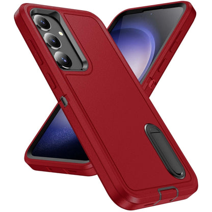 For Samsung Galaxy S24 / S25 5G Rugged PC Hybrid Silicone Phone Case with Holder(Red+Black) - Galaxy S25 5G Cases by buy2fix | Online Shopping UK | buy2fix