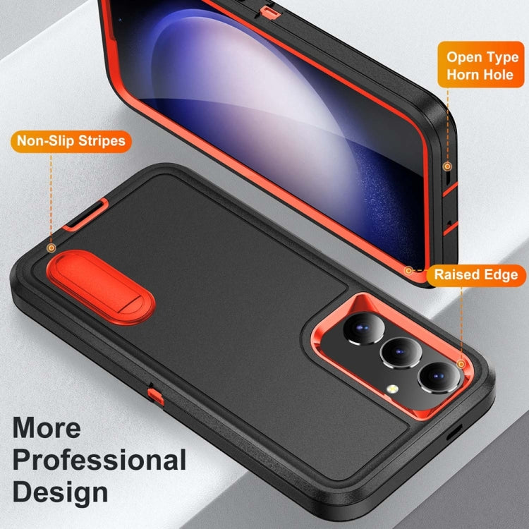 For Samsung Galaxy S24+ / S25+ 5G Rugged PC Hybrid Silicone Phone Case with Holder(Black+Orange) - Galaxy S25+ 5G Cases by buy2fix | Online Shopping UK | buy2fix