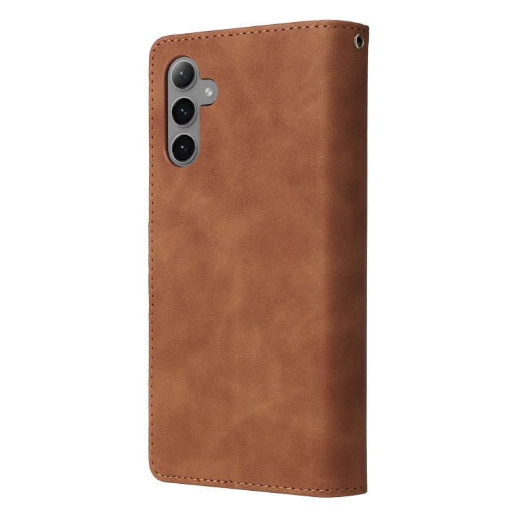 For Samsung Galaxy S25+ 5G Multifunctional Frosted Zipper Wallet Leather Phone Case(Brown) - Galaxy S25+ 5G Cases by buy2fix | Online Shopping UK | buy2fix