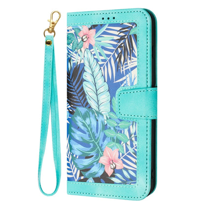 For Samsung Galaxy S25 Ultra 5G Floral Pattern Leather Phone Case with Lanyard(Green) - Galaxy S25 Ultra 5G Cases by buy2fix | Online Shopping UK | buy2fix