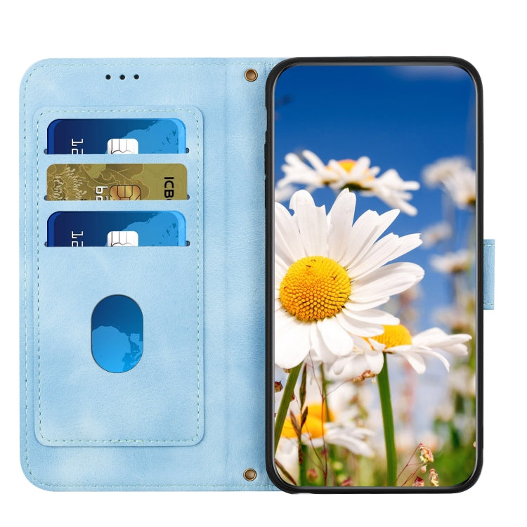 For Samsung Galaxy S25+ 5G Floral Pattern Leather Phone Case with Lanyard(Light Blue) - Galaxy S25+ 5G Cases by buy2fix | Online Shopping UK | buy2fix