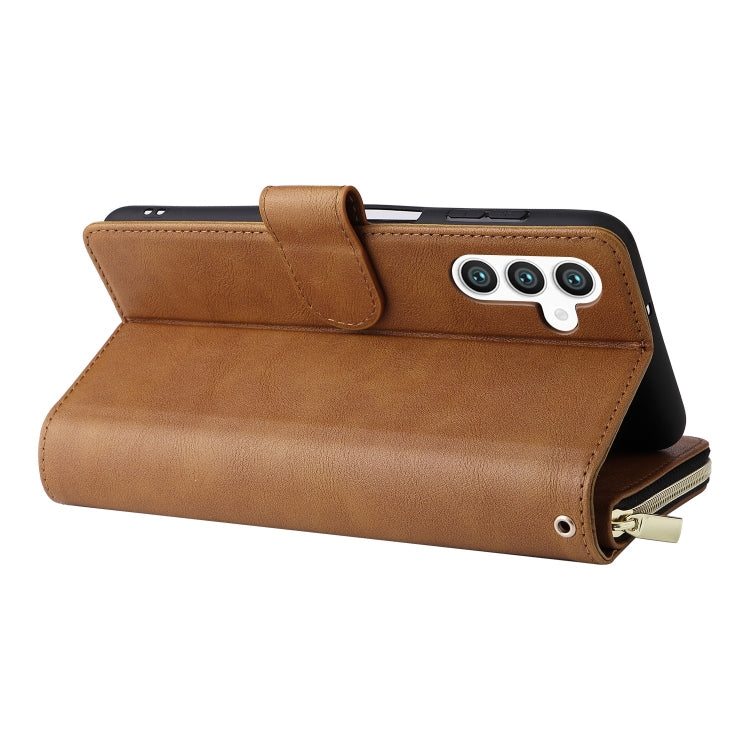 For Samsung Galaxy S25+ 5G 9-Card Slots Zipper Wallet Bag Leather Phone Case(Brown) - Galaxy S25+ 5G Cases by buy2fix | Online Shopping UK | buy2fix