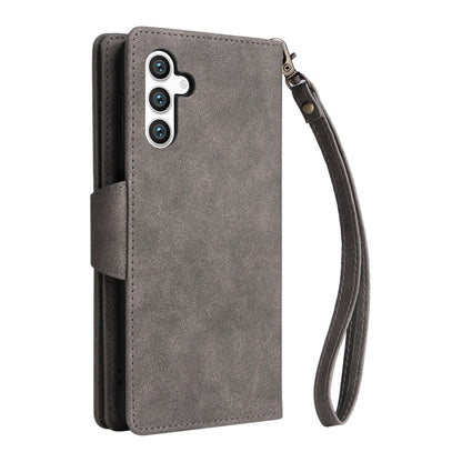 For Samsung Galaxy S25 5G Rivet Buckle 9 Cards Three Fold Leather Phone Case(Grey) - Galaxy S25 5G Cases by buy2fix | Online Shopping UK | buy2fix