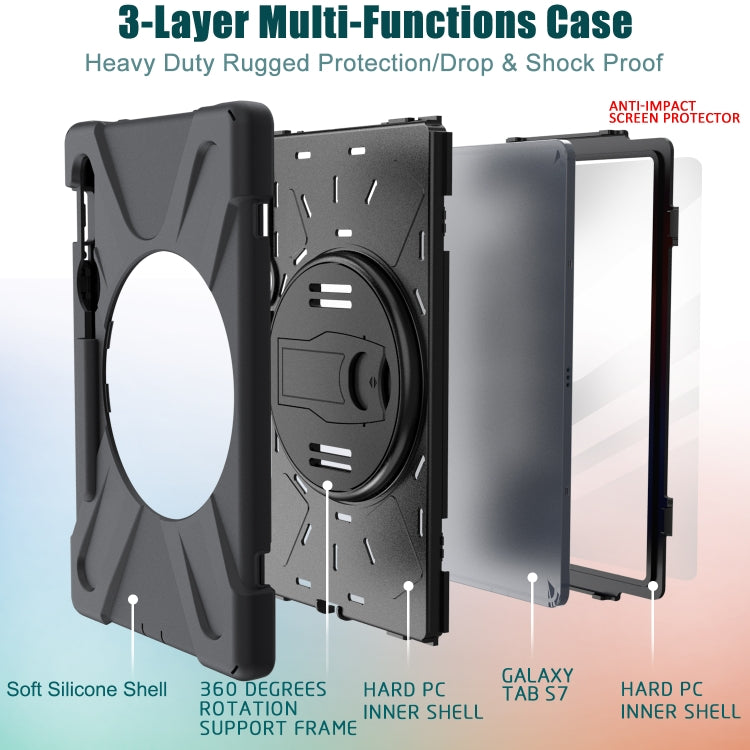 For Samsung Galaxy Tab S9 / Galaxy Tab S8 / Galaxy Tab S7 (2020) T870 Shockproof Colorful Silicone + PC Protective Case with Holder & Shoulder Strap & Hand Strap & Pen Slot(Black) - Galaxy Tab S8 Cases by buy2fix | Online Shopping UK | buy2fix