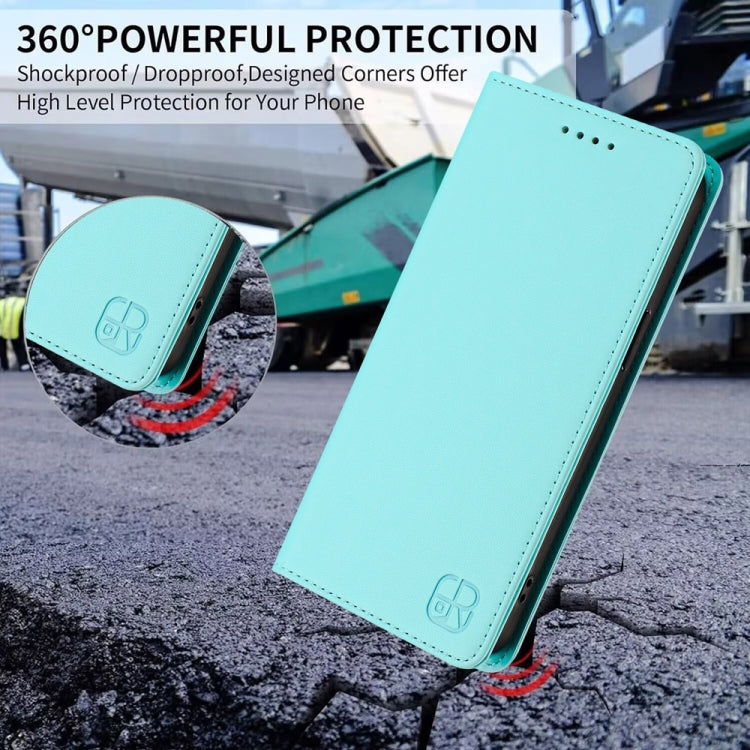 For OnePlus 11 RC01 Dual-Folded Magnetic Suction RFID Leather Phone Case(Mint Green) - OnePlus Cases by buy2fix | Online Shopping UK | buy2fix