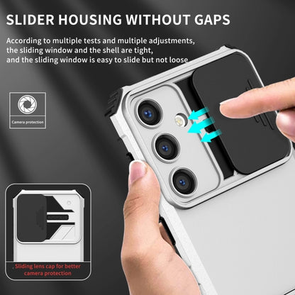 For Samsung Galaxy S25 5G Stereoscopic Holder Sliding Camshield Phone Case(White) - Galaxy S25 5G Cases by buy2fix | Online Shopping UK | buy2fix