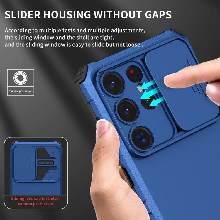 For Samsung Galaxy S25 Ultra 5G Stereoscopic Holder Sliding Camshield Phone Case(Blue) - Galaxy S25 Ultra 5G Cases by buy2fix | Online Shopping UK | buy2fix