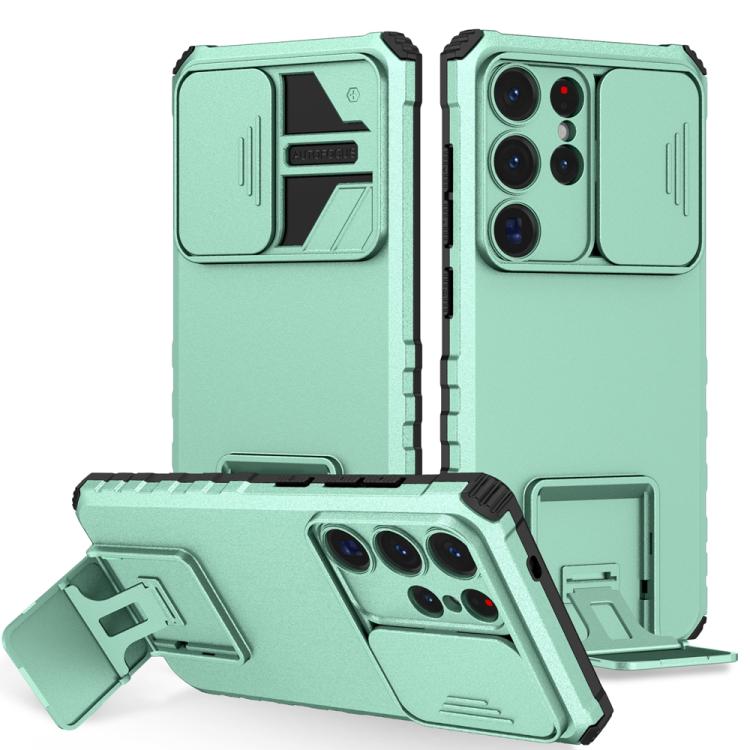 For Samsung Galaxy S25 Ultra 5G Stereoscopic Holder Sliding Camshield Phone Case(Light Green) - Galaxy S25 Ultra 5G Cases by buy2fix | Online Shopping UK | buy2fix