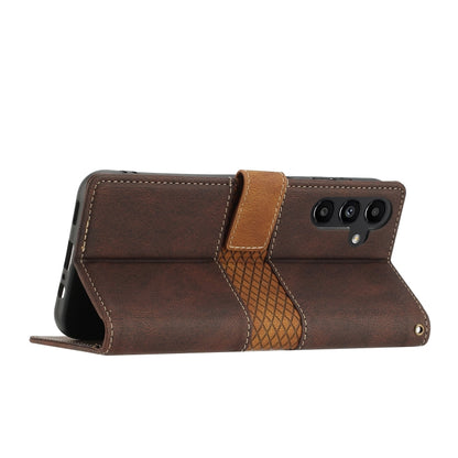 For Samsung Galaxy S25+ 5G Grid Stitching Leather Phone Case with Lanyard(Brown) - Galaxy S25+ 5G Cases by buy2fix | Online Shopping UK | buy2fix