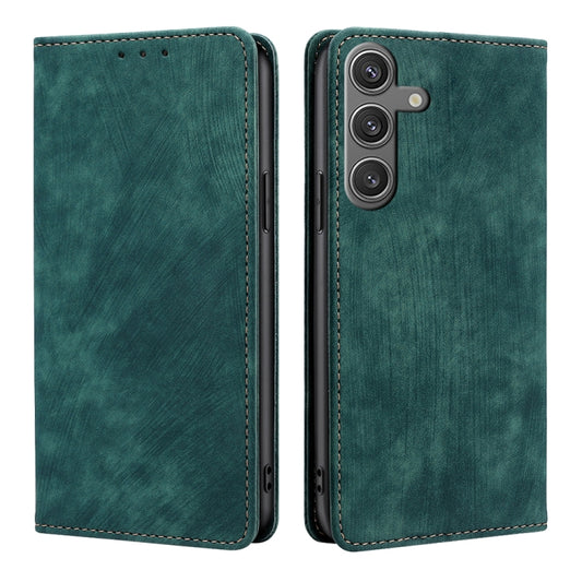 For Samsung Galaxy S25 5G RFID Anti-theft Brush Magnetic Leather Phone Case(Green) - Galaxy S25 5G Cases by buy2fix | Online Shopping UK | buy2fix