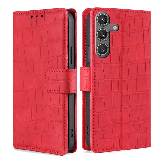 For Samsung Galaxy S25 5G Skin Feel Crocodile Magnetic Clasp Leather Phone Case(Red) - Galaxy S25 5G Cases by buy2fix | Online Shopping UK | buy2fix