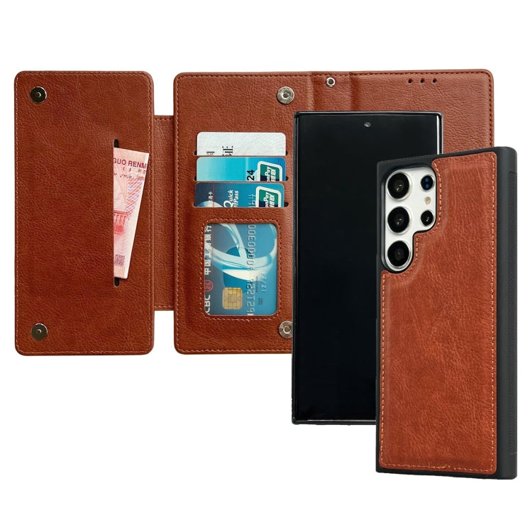 For Samsung Galaxy S25 Ultra 5G Multifunctional 7-Card Wallet Leather Phone Case(Brown) - Galaxy S25 Ultra 5G Cases by buy2fix | Online Shopping UK | buy2fix