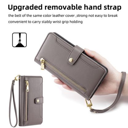 For Samsung Galaxy S25+ 5G Sheep Texture Cross-body Zipper Wallet Leather Phone Case(Grey) - Galaxy S25+ 5G Cases by buy2fix | Online Shopping UK | buy2fix