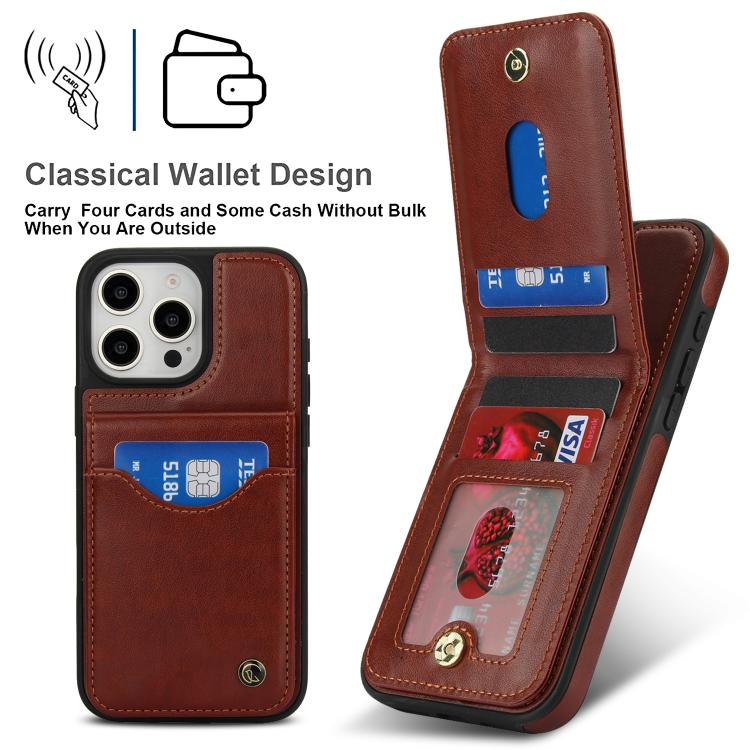 For iPhone 16 Pro Max AwQuer Vertical Flip Card Bag Holder Leather Phone Case(Brown) - iPhone 16 Pro Max Cases by Awquer | Online Shopping UK | buy2fix