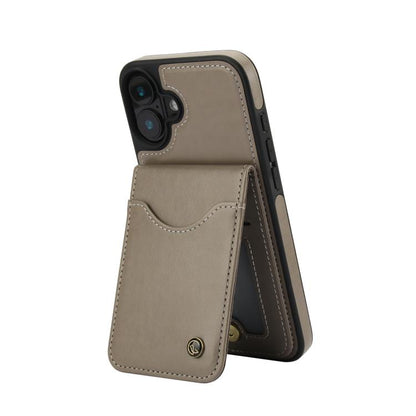 For iPhone 16 AwQuer Vertical Flip Card Bag Holder Leather Phone Case(Grey) - iPhone 16 Cases by Awquer | Online Shopping UK | buy2fix