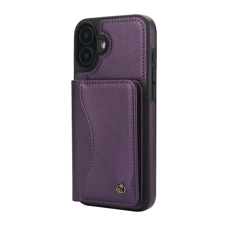 For iPhone 16 Plus AwQuer Horizontal Flip Card Bag Holder Leather Phone Case(Dark Purple) - iPhone 16 Plus Cases by Awquer | Online Shopping UK | buy2fix