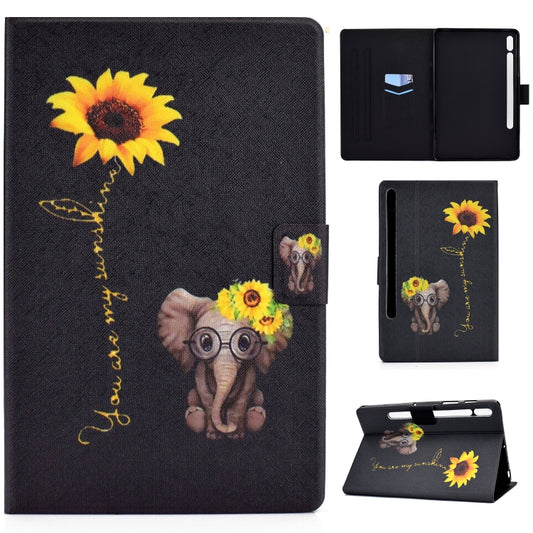 For Samsung Galaxy Tab S7 11.0 T870 Colored Drawing Pattern Voltage Horizontal Flip Black TPU + PU Leather Case with Holder & Card Slots & Anti-skid Strip & Sleep / Wake-up Function(Chrysanthemum Elephant) - Other Galaxy Tab PC by buy2fix | Online Shopping UK | buy2fix