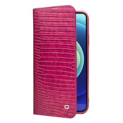 For iPhone 12 / 12 Pro QIALINO Crocodile Texture Horizontal Flip Leather Case with Card Slots & Wallet(Rose Red) - iPhone 12 / 12 Pro Cases by QIALINO | Online Shopping UK | buy2fix
