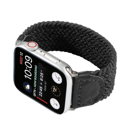 Nylon + Leather Braided Watch Band For Apple Watch Ultra 49mm&Watch Ultra 2 49mm / Series 9&8&7 45mm / SE 3&SE 2&6&SE&5&4 44mm / 3&2&1 42mm, Size:L(Black) - Watch Bands by buy2fix | Online Shopping UK | buy2fix