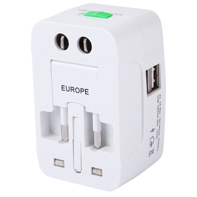 110-250V Multi-function Travel Universal Converter with Dual USB Interfaces, EU / UK / US / AU Plug(White) - USB Charger by buy2fix | Online Shopping UK | buy2fix