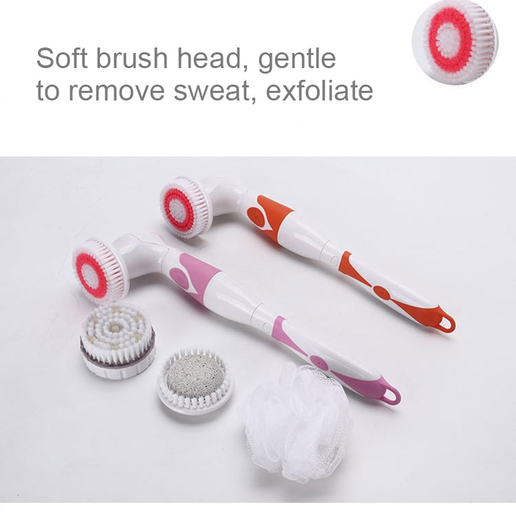 Multi-function Electric Waterproof Bath Cleansing Brush Long-handled Massage Brush, with 4 Brush Heads(Orange) - Bath Brushes & Sponges by buy2fix | Online Shopping UK | buy2fix