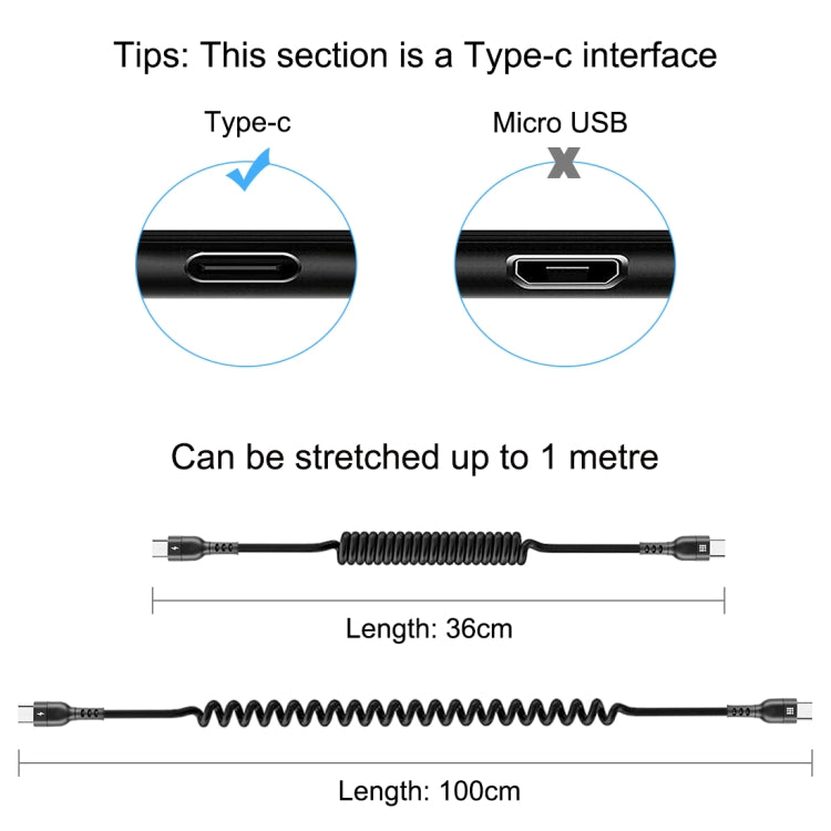 HAWEEL 1m 5A USB-C / Type-C to USB-C / Type-C Retractable Coiled PD Fast Charging Cable - USB-C & Type-C Cable by HAWEEL | Online Shopping UK | buy2fix