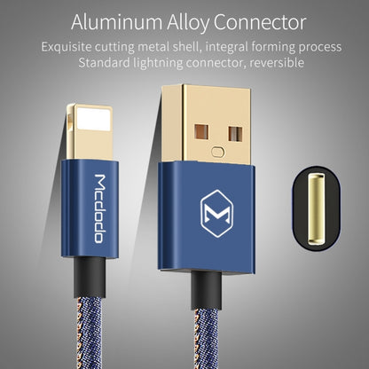 Mcdodo CA-1730 1.2m 2.4A Reversible 8 Pin to USB Denim Cover TPE Jacket Data Sync Charging Cable with Aero Aluminum Head for iPhone, iPad (Denim Blue) - Normal Style Cable by Mcdodo | Online Shopping UK | buy2fix