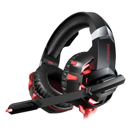 ONIKUMA K2A Over Ear Bass Stereo Surround Gaming Headphone with Microphone & LED Lights(Black Red) - Multimedia Headset by ONIKUMA | Online Shopping UK | buy2fix